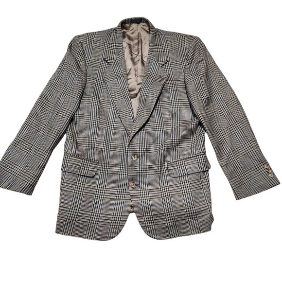 Oscar De La Renta Mens Tailored Checkered Blazer 42R Wool Blend Brown & Black‎ - Picture 1 of 13